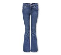 Bootcut-Jeans KIDS ONLY "KOGPHOEBE LW BA POC FLA DNM MB PIM NOOS", Mädchen, Gr. 152, N-Gr, blau (medium blau denim), Denim/Jeans, Obermaterial: 65% Baumwolle, 18% Polyester, 15% Viskose, 2% Elasthan, 
