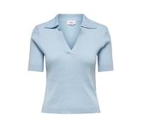 ONLY Damen Geripptes Poloshirt | Einfarbiges Kurzarm T-Shirt | V-Ausschnitt Short Sleeve Top ONLNIMONE, Farben:Blau, Größe:L