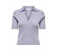 ONLY Damen Geripptes Poloshirt Einfarbiges Kurzarm T-Shirt V-Ausschnitt Short Sleeve Top ONLNIMONE, Farben:Lila, Größe:M