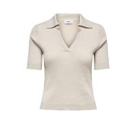 ONLY Damen Geripptes Poloshirt | Einfarbiges Kurzarm T-Shirt | V-Ausschnitt Short Sleeve Top ONLNIMONE, Farben:Beige, Größe:XL