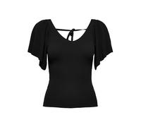 ONLY Damen Geripptes T-Shirt Kurzarm V-Ausschnitt Top mit weiten Ärmeln Shirt mit Schnürung ONLLEELO, Farben:Schwarz, Größe:XS