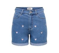 ONLY Damen High Waist Jeans Shorts Kurze Jeanshose Denim Sommerhose mit Herz-Stickereien ONLVega Embroidery