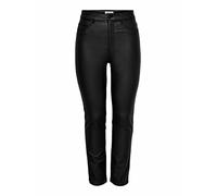 ONLY Damen Jeans Ankle Hose Coated Kunstleder Optik 5-Pockets schwarz
