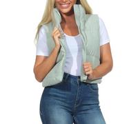 ONLY Damen kurze Cord-Steppweste ONLElsie Cordoroy Puffer Waistcoat Cordweste 15338161 Aqua Gray XL
