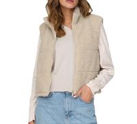 ONLY Damen kurze Teddy Weste ONLSandra Zip Kunstpelz Damenweste mit Stehkragen