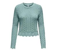 ONLY Damen kurzer Strickpullover ONLSaga Life Leichter Pulli mit Muschelsaum 15339668 Gray Mist XL