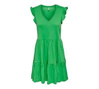 ONLY Damen Kurzes Rüschen Kleid Kurzarm Mini Dress mit V-Ausschnitt aus Baumwolle ONLMAY, Farben:Grün-2, Größe:S