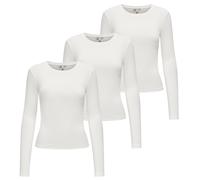 ONLY Damen Langarmshirt 3er Pack - ONLRILEY O-NECK TOP, Longsleeve, Rundhals, Cotton Stretch Ecru M