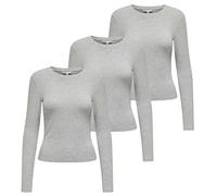 ONLY Damen Langarmshirt 3er Pack - ONLRILEY O-NECK TOP, Longsleeve, Rundhals, Cotton Stretch Grau / S S Grau