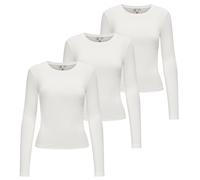 ONLY Damen Langarmshirt 3er Pack - ONLRILEY O-NECK TOP, Longsleeve, Rundhals, Cotton Stretch M Weiß