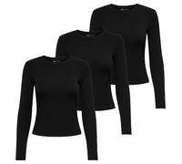 ONLY Damen Langarmshirt 3er Pack - ONLRILEY O-NECK TOP, Longsleeve, Rundhals, Cotton Stretch Schwarz M