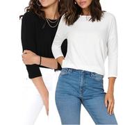ONLY Damen Langarmshirt Basic, 3/4-Arm-Shirt, Langarm-T-Shirt mit Rundhalsausschnitt, locker und leger anliegend, meliert, Stretch (S, Doppelpack CloudD.+Black)