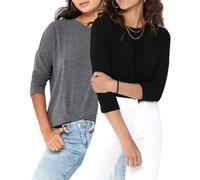 ONLY Damen Langarmshirt Basic, 3/4-Arm-Shirt, Langarm-T-Shirt mit Rundhalsausschnitt, locker und leger anliegend, meliert, Stretch (XS, Doppelpack Darkgrey.+Black)