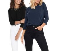 ONLY Damen Langarmshirt Basic, 3/4-Arm-Shirt, Langarm-T-Shirt mit Rundhalsausschnitt, locker und leger anliegend, meliert, Stretch (L, Doppelpack IndiaInk+Black.)