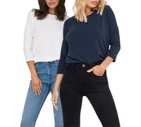 ONLY Damen Langarmshirt Basic, 3/4-Arm-Shirt, Langarm-T-Shirt mit Rundhalsausschnitt, locker und leger anliegend, meliert, Stretch (M, Doppelpack IndiaInk+CloudDancer.)