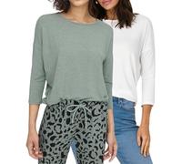 ONLY Damen Langarmshirt Basic, 3/4-Arm-Shirt, Langarm-T-Shirt mit Rundhalsausschnitt, locker und leger anliegend, meliert, Stretch (XS, Doppelpack ChinoisGreen+CloudD.)