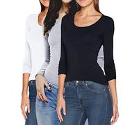 ONLY Damen Langarmshirt Figurbetont und Tailliert aus Baumwolle, Rundhalsausschnitt (3er Love Mix 2 - XL) (Black, White, Grey)