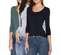 ONLY Damen Langarmshirt Figurbetont und Tailliert aus Baumwolle, Rundhalsausschnitt (3er Love Mix 4 - S) (Black, Grey, Green)