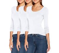 ONLY Damen Langarmshirt Figurbetont und Tailliert aus Baumwolle, Rundhalsausschnitt (3er Love Mix 7 - S) (3xWhite)