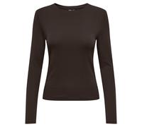ONLY Damen Langarmshirt - ONLRILEY O-NECK TOP, Longsleeve, Rundhals, Cotton Stretch Dunkelbraun L