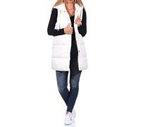 ONLY Damen Lange Puffer Weste | Wattierte Stepp Übergangsjacke ohne Ärmel | mit Kapuze & Zip ONLNEWASTA, Farben:Weiß, Größe:L