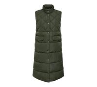ONLY Damen Lange Puffer Weste | Wattierte Stepp Übergangsjacke | ohne Ärmel und Kapuze ONLSTACY, Farben:Khaki, Größe:S