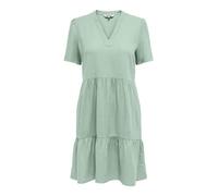ONLY Damen Leinen-Kleid ONLTiri-Caro Kurzarmkleid mit Volants 15310970 Subtle Green XS