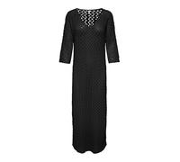 ONLY Damen Maxi-Häkelkleid 3/4-Arm ONLLion langes Sommer-Strickkleid transparent 15323312 Black S