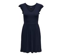 Jerseykleid ONLY "ONLBELIA S/L DRESS JRS", Damen, Gr. L (40), N-Gr, naval academy, Jersey, Obermaterial: 95% Viskose, 5% Elasthan, unifarben, regular fit kurz, V-Ausschnitt, Flügelärmel, Kleider Jerse