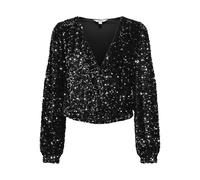 ONLY Damen Onlanika Sequin Ls Fake Wrap Top WVN Cs, Black, Medium