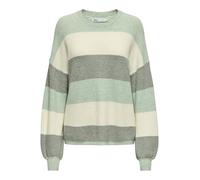 Strickpullover ONLY "ONLATIA L/S STRIPE PULLOVER KNT NOOS" Gr. M (38), silt grün stripes:with weißcap grau, sea spray, Damen, Obermaterial: 50% Viskose, 27% Nylon, 23% Polyester, gestreift, Pullover (