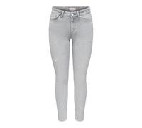 Skinny-fit-Jeans ONLY "ONLBLUSH HW ANK RW DESTROY SKINNY DNM", Damen, Gr. S, Länge 32, light grau denim, Denim/Jeans, Obermaterial: 92% Baumwolle, 6% Elastomultiester, 2% Elasthan, Destroyed-Effekte,