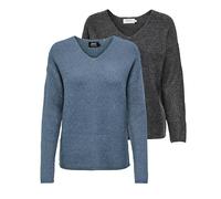 ONLY Damen ONLCAMILLA V-Neck Strickpullover 2-Pack, Blue Mirage Melange/Dark Grey Melange, XXXL