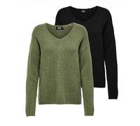 ONLY Damen ONLCAMILLA V-Neck Strickpullover 2-Pack, Winter Moss Melange/Schwarz, S