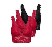 ONLY Damen ONLCHLOE 3-Pack LACE Bra Bügelloser Spitzen BH, 3er Pack Bra (2x High Risk Red, 1x Black) ,XS