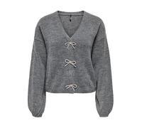 ONLY Damen Onldonna Ls Bow V-Neck KNT, Medium Grey Melange, L