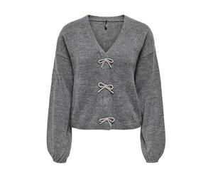 ONLY Damen Onldonna Ls Bow V-Neck KNT, Medium Grey Melange, L