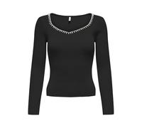 ONLY Damen Onlemma Ls V-Neck KNT Pullover, Black/Detail:White Pearls, S