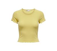 Rundhalsshirt ONLY "ONLEMMA S/S SHORT TOP NOOS JRS", Damen, Gr. L, dusky citron, Jersey, Obermaterial: 65% Polyester, 30% Viskose, 5% Elasthan, unifarben, regular fit kurz, Rundhals, gewellter Abschlu