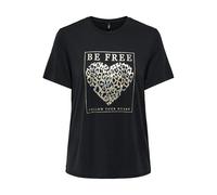 Kurzarmshirt ONLY "ONLFREE LIFE MODAL S/S ATELIER TOP JRS", Damen, Gr. M, schwarz print:librarian heart, Jersey, Obermaterial: 70% Modal, 30% Polyester, bedruckt, regular fit normal, Rundhals, Shirts,