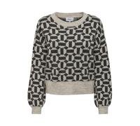ONLY Damen Onlgeo Life L/S Pullover Knt, Oatmeal/Pattern:melange/Black Melange, M