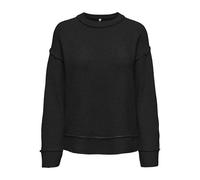 Strickpullover ONLY "ONLHAZEL LS DETAIL O-NECK BF KNT", Damen, Gr. S, schwarz, Strick, Obermaterial: 93% Polyester, 4% Wolle, 3% Elasthan, unifarben, regular fit, Rundhals, Rippbündchen, Pullover Stri