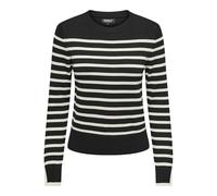ONLY Damen Onlkalana Ls O-Neck KNT Pullover, Black/Stripes:Whitecap Grey, L