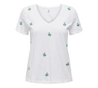 ONLY Damen ONLKETTY S/S V-Neck TOP Box JRS T-Shirt, Bright White/AOP:Cactus, X-Small