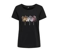 ONLY Damen Onlkita Indian S/S T-Shirt JRS T Shirt, Black/Print:Palm,S