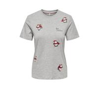 ONLY Damen ONLKITA Life REG S/S TOP Box Xmas JRS T-Shirt, Light Grey Melange/Print:Happy Penguins, Small