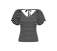 ONLY Damen Onlleelo Stripe Ss Back V-Neck KNT Noos, Black/Stripes:Cloud Dancer, L