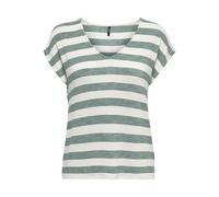 ONLY Damen Onllira Life S/S V-Neck Top JRS T-Shirt, Chinois Green/Stripes:Cloud Dancer, M EU