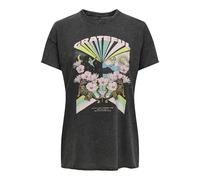 ONLY Damen Bedrucktes T-Shirt Kurzarm Basic Rundhals Top mit Schrift Printed Shortsleeve ONLLUCY, Farben:Schwarz-Pink, Größe:M