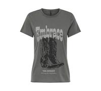 Rundhalsshirt ONLY "ONLLUCY REG S/S TOP JRS NOOS", Damen, Gr. L (40), gunmetal print:journey, Single Jersey, Obermaterial: 100% Baumwolle, bedruckt, casual, regular fit normal, Rundhals, Kurzarm, Shir